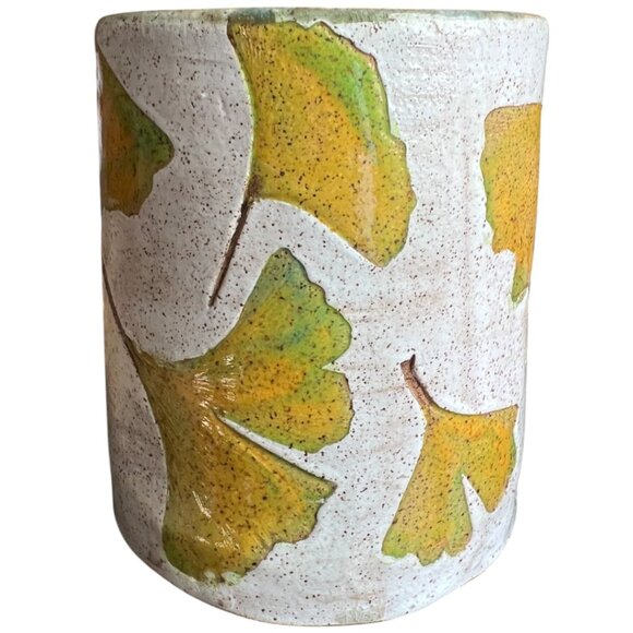 Gorgeous Handmade Ginkgo Leaf Pottery Mug – Signed Studio Ceramic I Matte Glaze - Picture 3 of 12